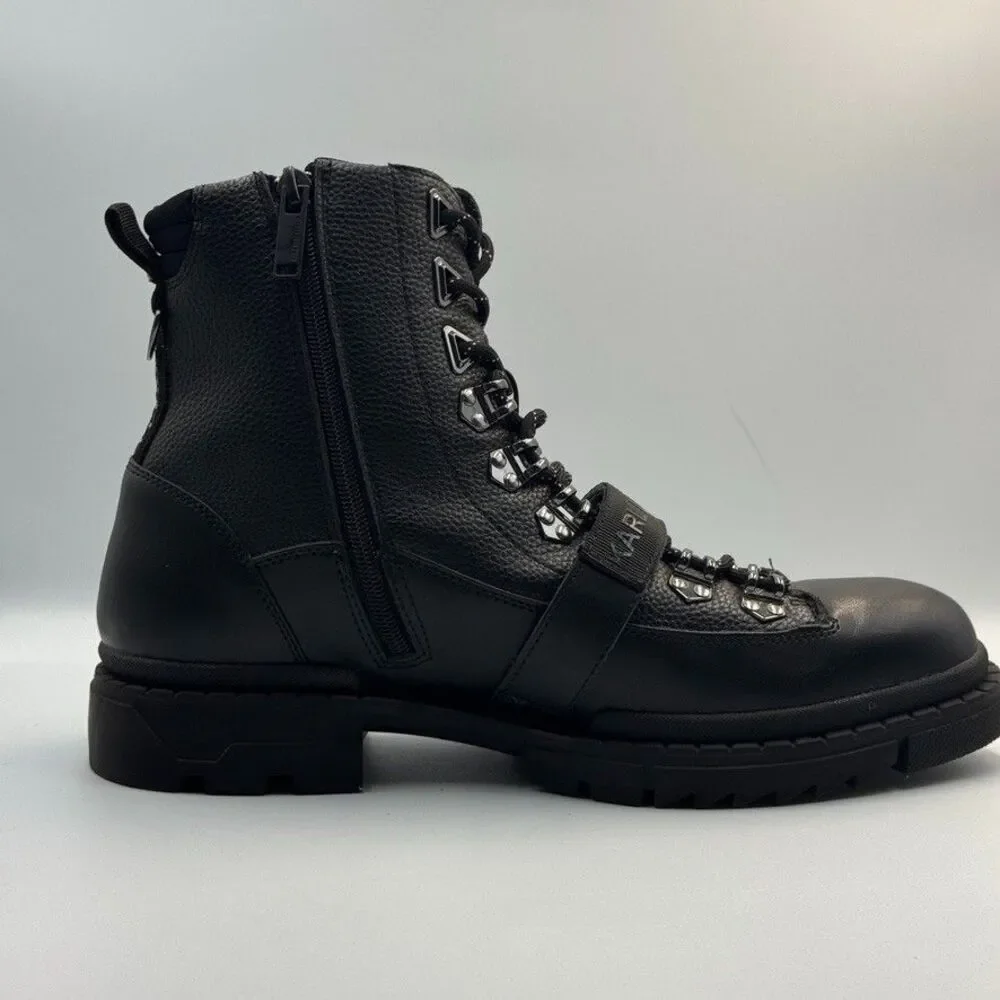 Karl Lagerfeld Paris Mens 13 Black Belted Leather Hiker Biker Boots NWOB